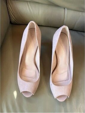 Womens Blush Peep-Toe Suede Pumps